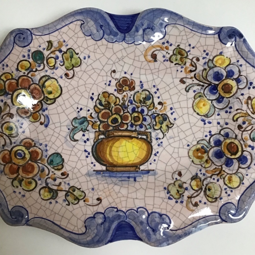 Lufeco Spain Crackle Plate 10.25” Pintado A Mano Hand Painted Floral Art Pottery - Picture 4 of 13